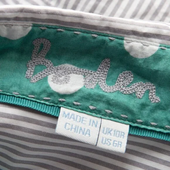 Boden Button Front Blouse Stripe Shirt Long Sleeve Grey White Size 6 - Picture 3 of 5